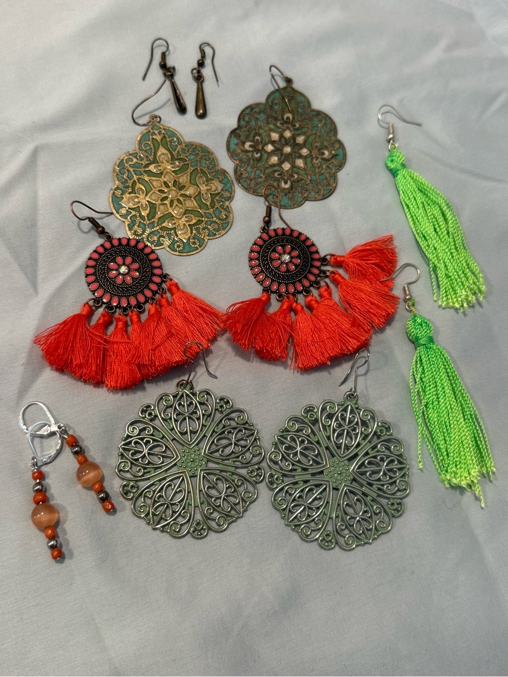 Southwestern statement earring set filagree dangle tassels 6 pair